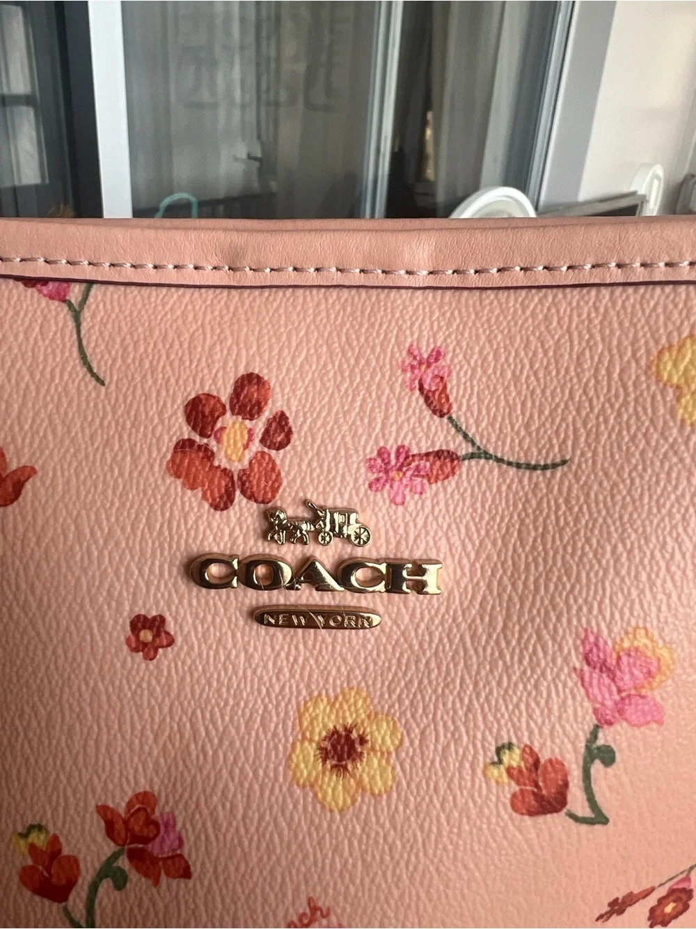 New Coach Peach Floral Tote with Pink and Yellow Blooms